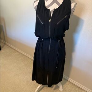 All Saints Black Midi Dress with Zipper Detail